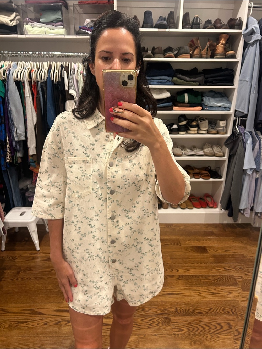 Cream Floral Button-Down Short Sleeve Shirt - Women's